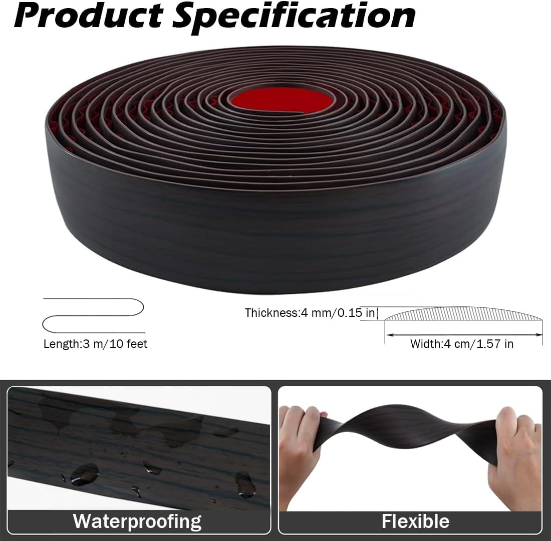 10 Ft Floor Transition Strip,Peel and Stick Floor Divider Strip,Self Adhesive Vinyl Floor Transition Strip,Floor Flat Divider Strip for Joining Floor Gaps,Threshold Cover (Black Walnut) - Dark Gray image number 2