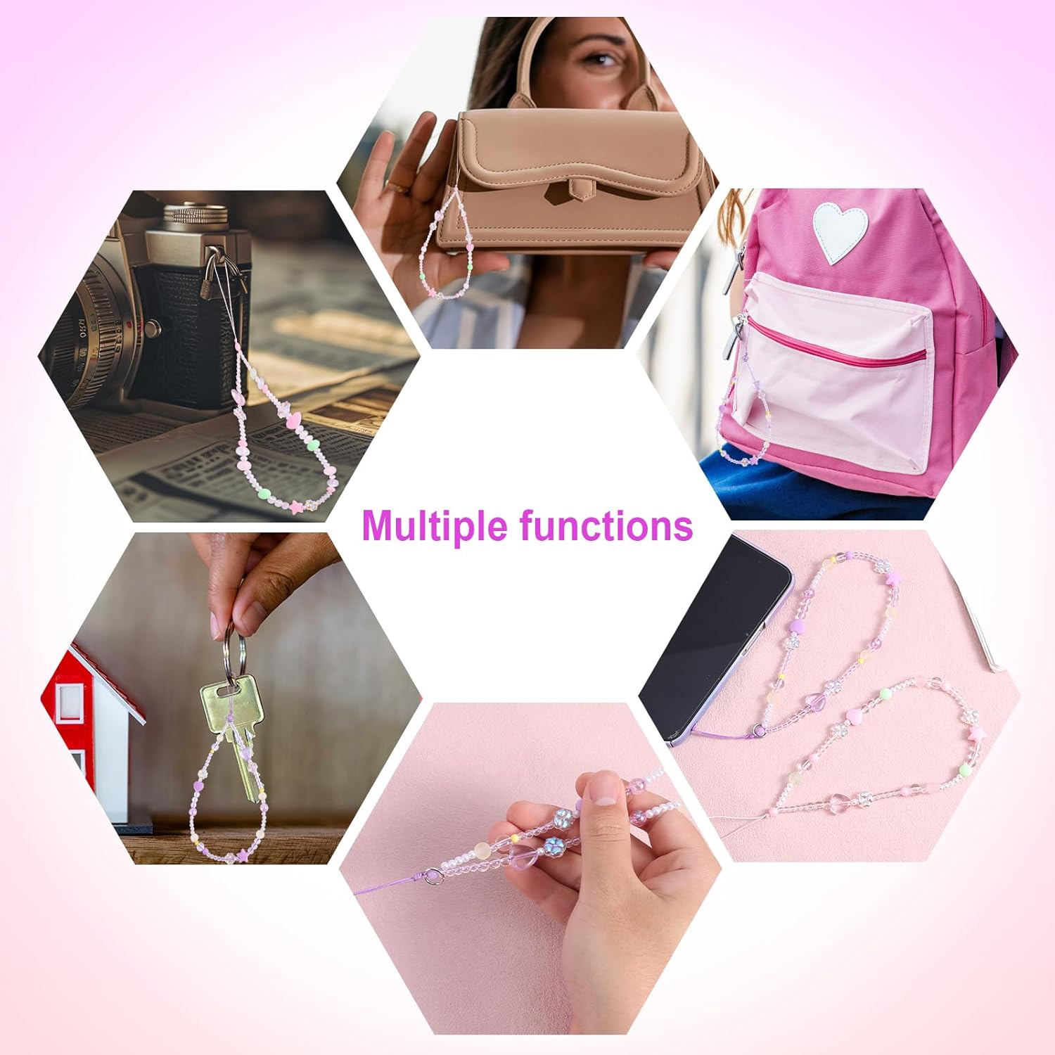 Mikovivi 2Pcs Beaded Phone Bracelet Strap, Love Four-Leaf Mobile Phone Chain Wristband Lanyard Anti-Lost Bracelet for Women Keychains Pendant Wallets Cameras Decoration, Medium, Resin, No Gemstone