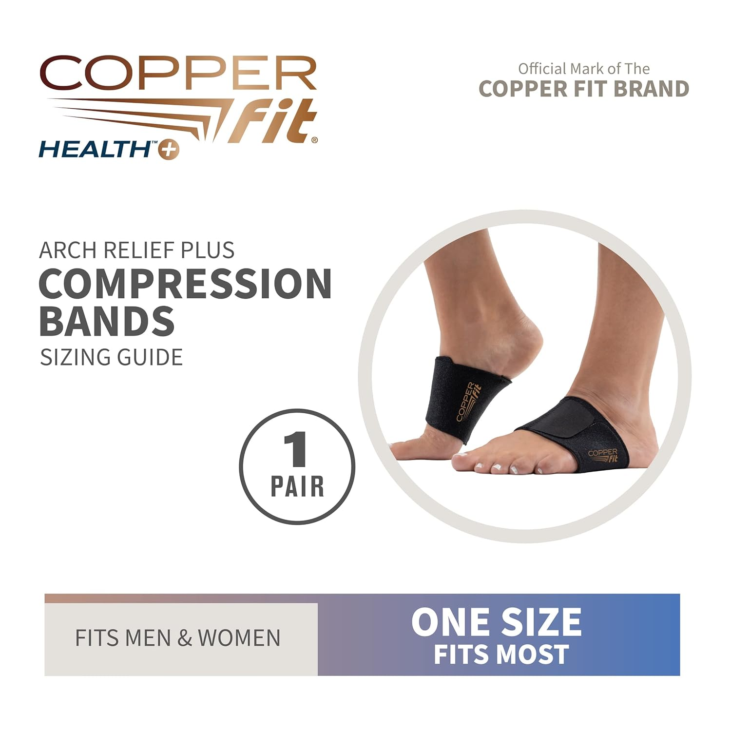 Copper Fit CFACBP Health Unisex Arch Relief plus with Built-In Orthotic Support, Black image number 1