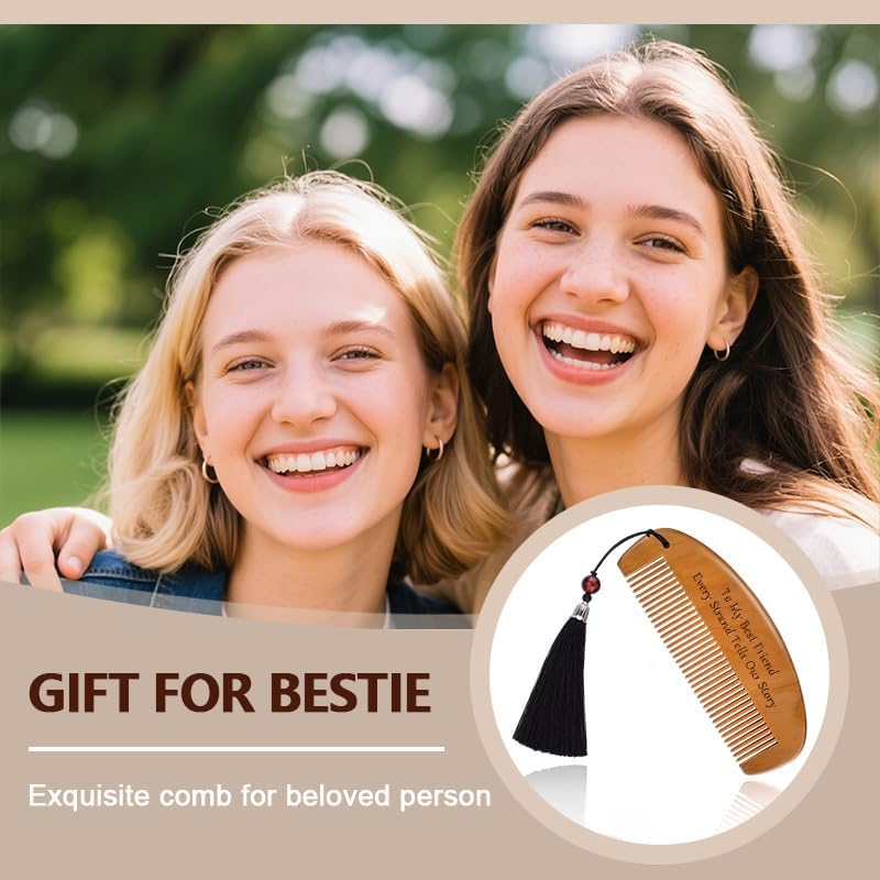 Best Friend Anniversary Birthday Gifts for Women Friends Unique Engraved to My Best Friend Wood Comb Long Distance Friendship Gifts for Christmas Novelty Bestie BFF Graduation Presents image number 3