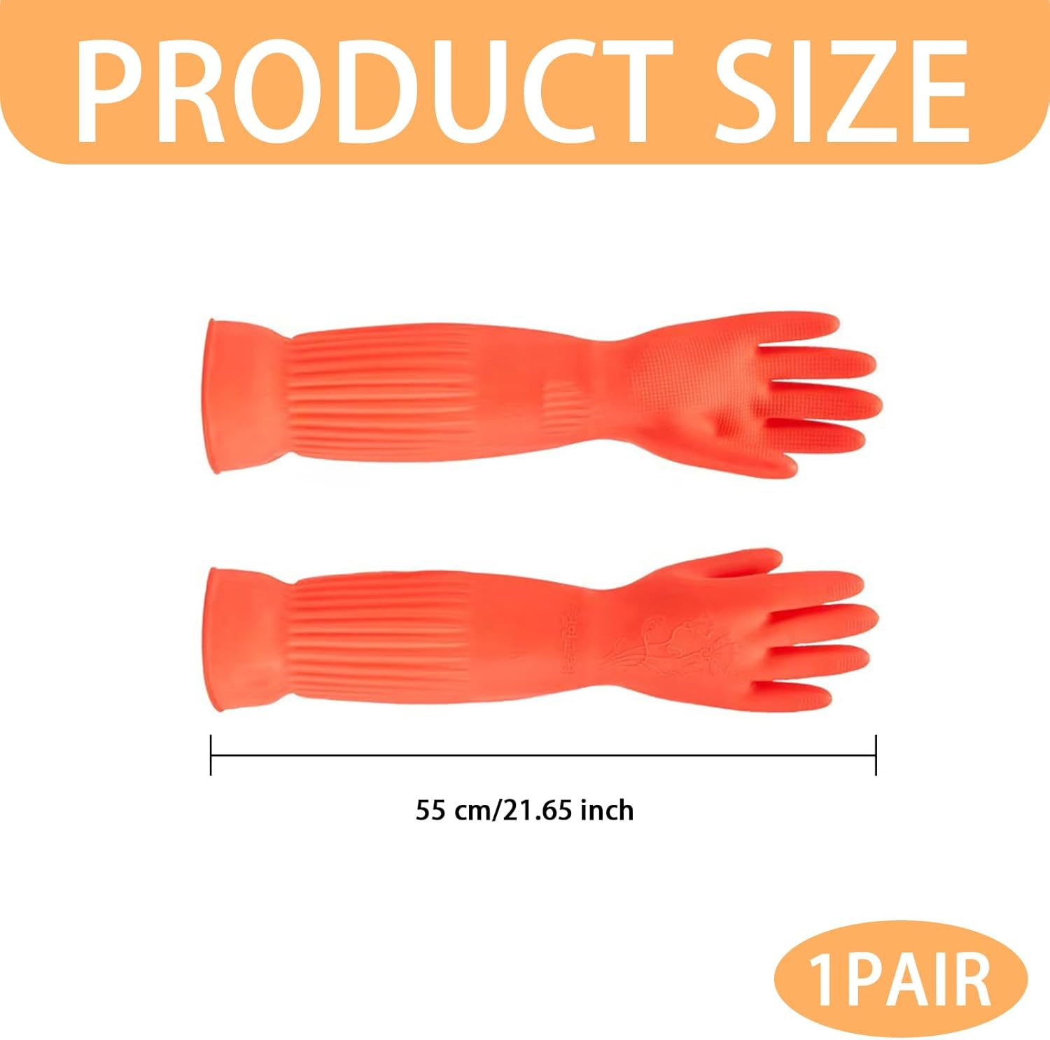 2 Pcs (1 Pair) 55Cm Red Latex Household Rubber Gloves,Durable Thick Cleaning Gloves, Extralong Dishwashing Gloves, for Dishwashing and Housework, Protecting Hands and Sleeves image number 6
