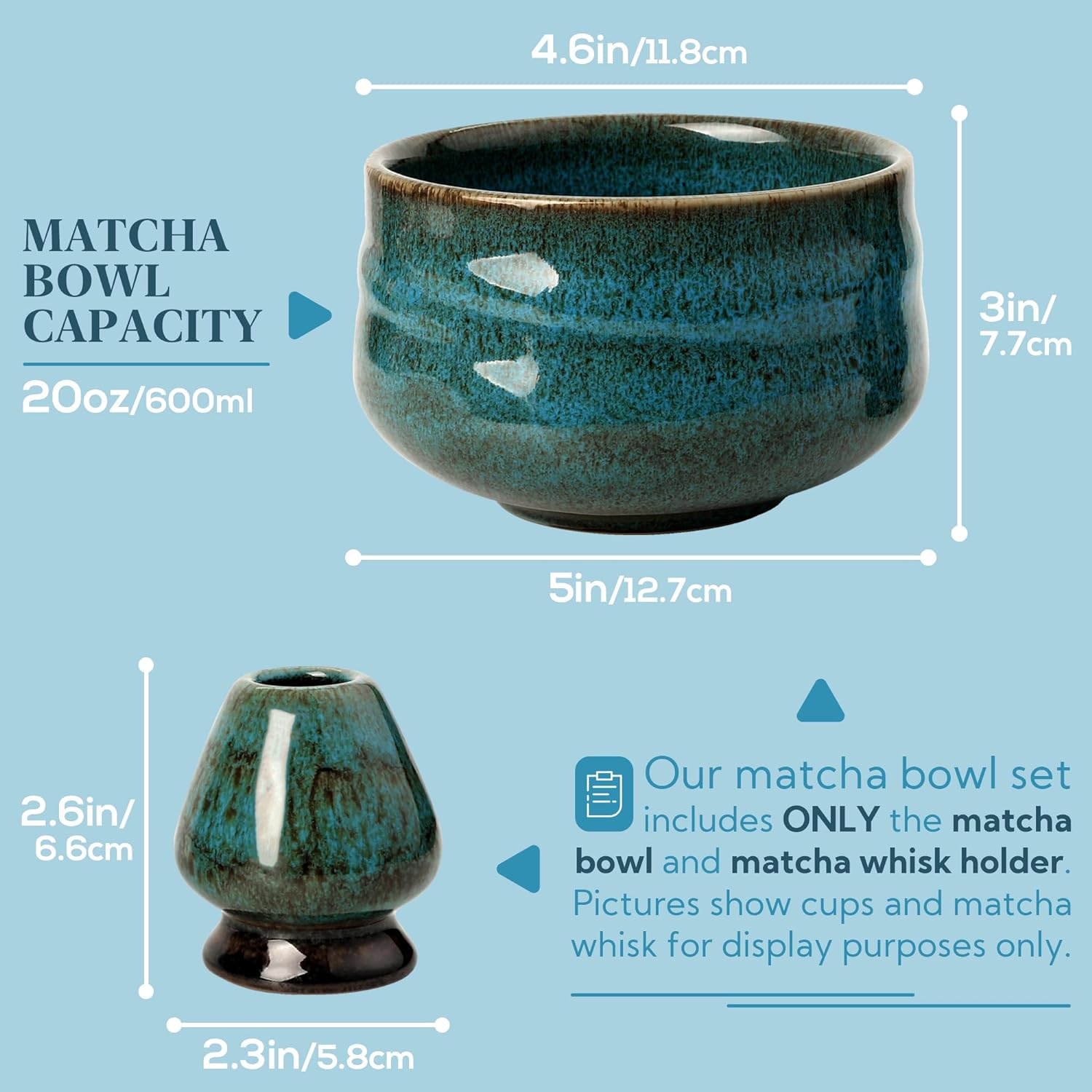Japanese Matcha Bowl, Glazed Ceremonial Matcha Bowl with Whisk Holder for Matcha Powder/Matcha Tea/Japanese Matcha (Blue) image number 5