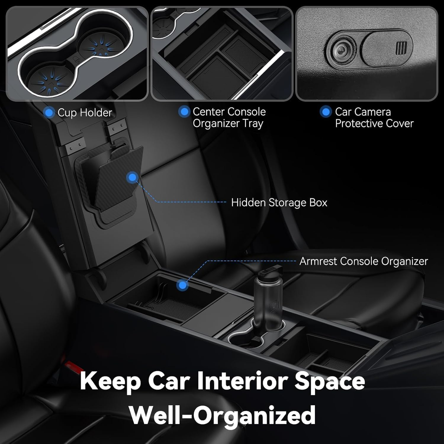 5PCS Center Console Organizer Set for Model Y Juniper Accessories, Model 3 Highland Shockproof Noiseless Storage Tray, Cup Holder & Armrest Drawer Organizer Accessories .EN1 Yl(5Pcs Set) image number 2