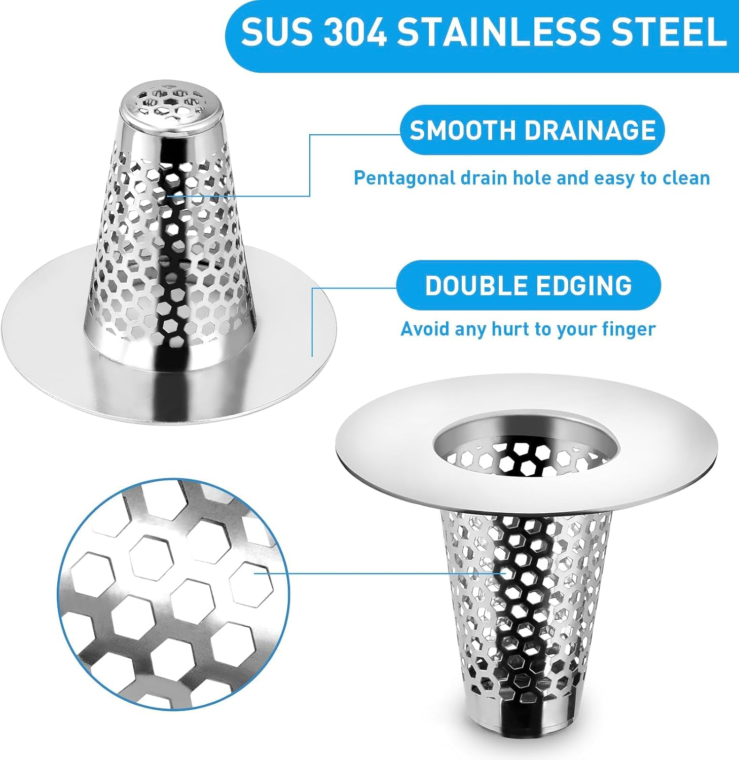 2 Pieces Conical Type Sink Strainer, Suitable for 30-40 Mm, Hair Strainer Shower, Drain Strainer, Bathtub, Kitchen Sink, Bathtub Drain Filter Made of 304 Stainless Steel, Suitable for Kitchen, image number 1