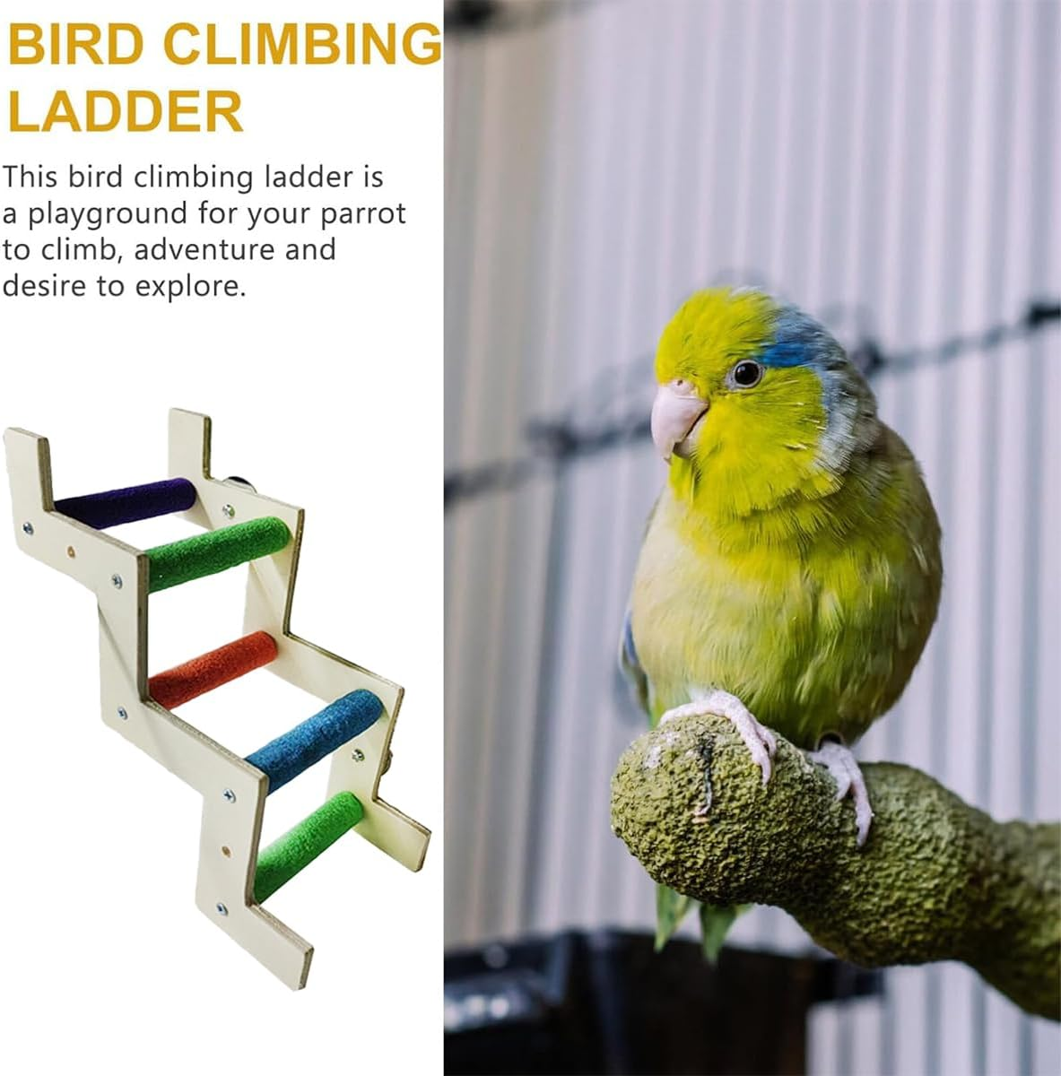 AIMALL Wooden Parrot Climbing Ladder Toy with Colourful Steps and Claw Grinding Surface, Bird Swing Stand Platform for Budgies Cockatiels Peony Birds, 7.2In & 12.5In Options image number 1