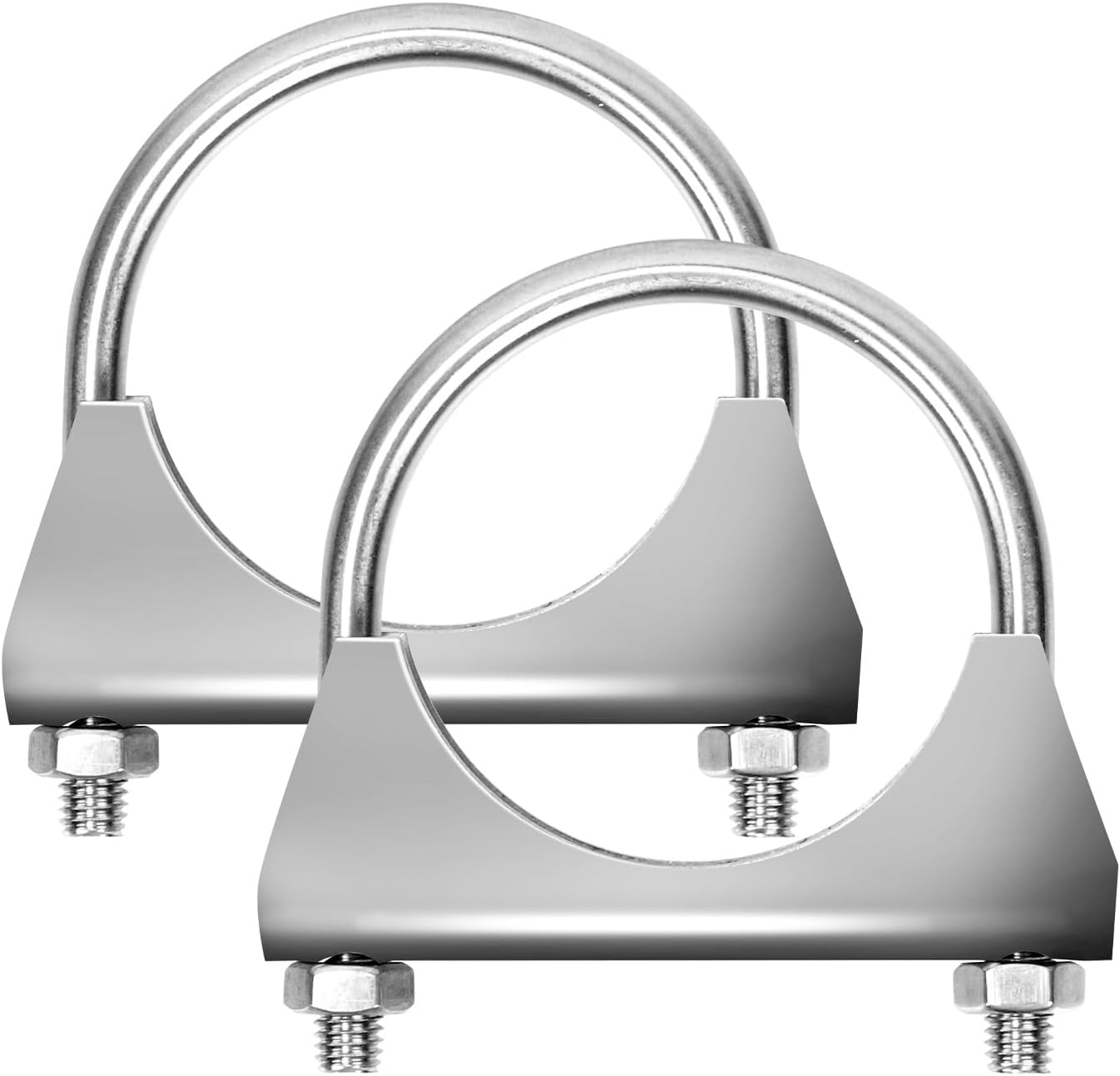 Glarks 2Pcs 304 Stainless Steel Exhaust U-Clamps 63MM (2-1/2In) Muffler Exhaust Clamps U-Bolt Clamps Design with Saddle Flange for Exhaust Tail Pipe image number 1