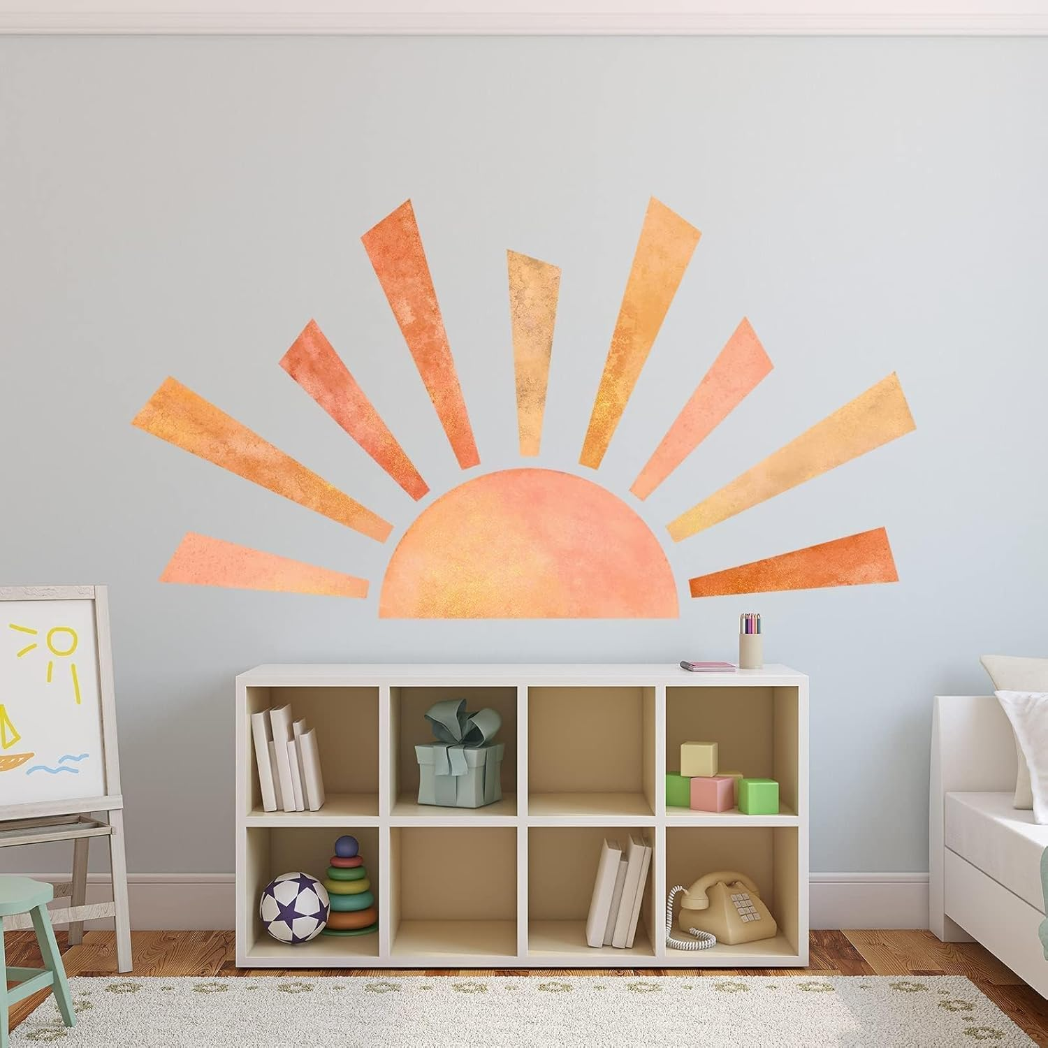 Denylo Pro 42.1X23.6 Inch Boho Half Sun Wall Decal Large Wall Decal Sunshine Wall Stickers Vinyl Wall Decals Removable Peel and Stick Wall Stickers for Nursery Kids Room Playroom Decor image number 4