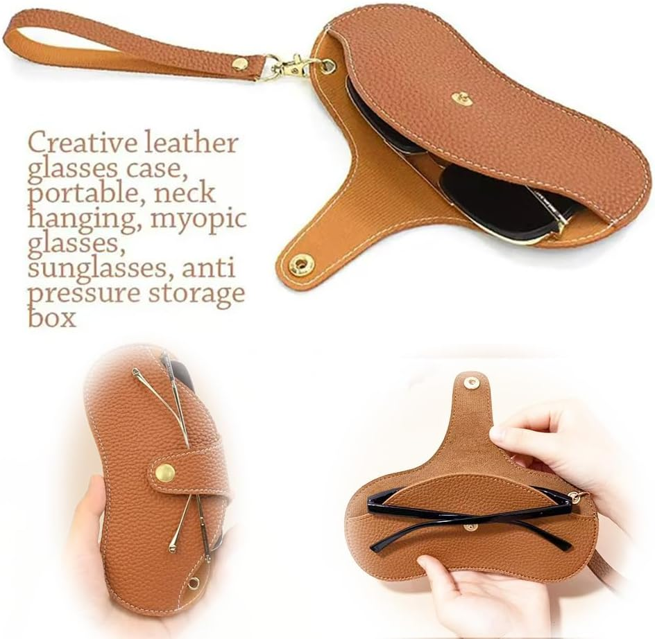Soft Leather Sunglasses Bag Pouch Slim Glasses Case Holder Glasses Organizer Travel Eyewear Sleeve for Women Men（Yellow-Brown） image number 5