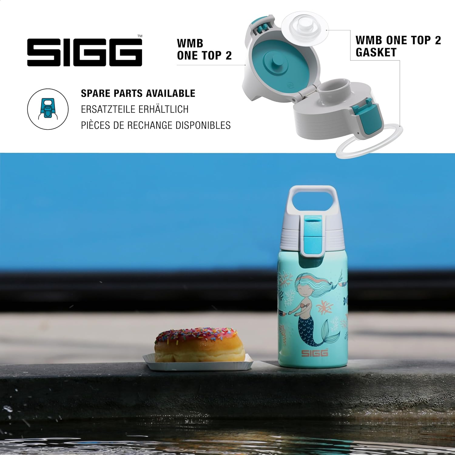 SIGG - Kids Water Bottle - Shield ONE Atlantis - Leakproof - Lightweight - BPA Free - Stainless Steel - Light Blue with Mermaid - 17 Oz - Fly Away image number 4