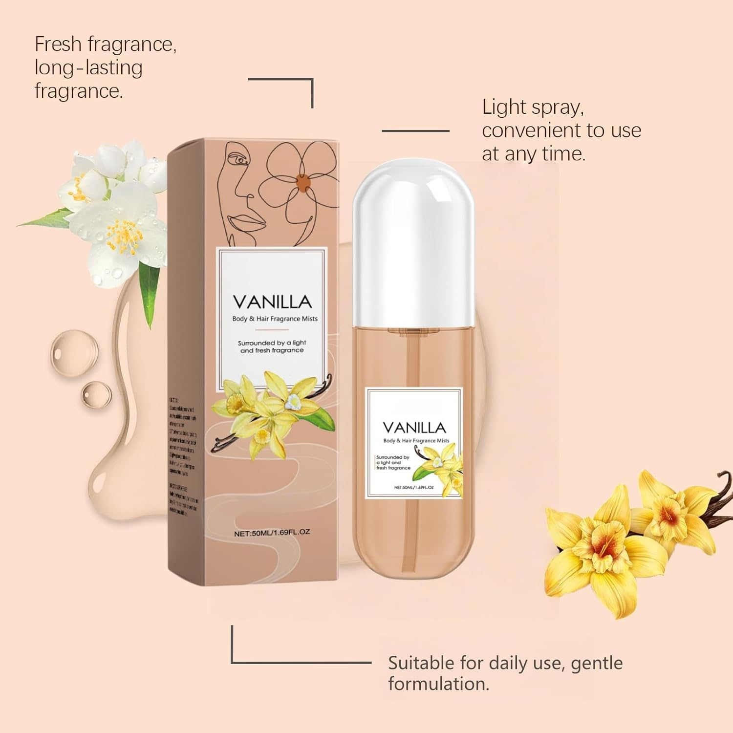 Vanilla Perfume Spray for Hair & Body, Women'S Body Sprays-Long-Lasting Light Fragrances Mists, Fruity Long Lasting Fragrances Perfume for Men & Women, Suitable for Daily Wear or Gifting (1) - 5 image number 4