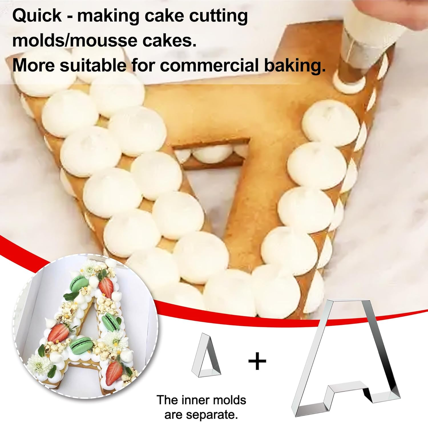 ZADE 8 Inch Alphabet P Cake Mousse Mold Stainless Steel Large Size Letter Alphabet Tiramisu Cheesecake Mold Bakeware 3D Cake Dessert Baking Pan for DIY Birthday Wedding Party image number 4