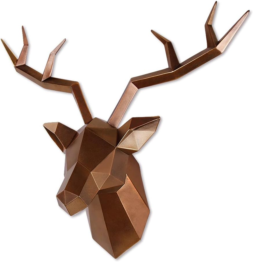 Deer Head Wall Decor Geometrical White Deer Antlers Wall Sculpture Faux Taxidermy Resin Wall Animal Head 19X7X17 Inches