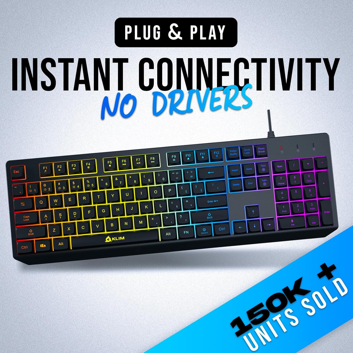 KLIM Chroma Gaming Keyboard Wired USB - New - Durable Ergonomic Waterproof Silent Keyboard - 2 Ms Response Time - Backlit Keyboard for PC Mac PS4 PS5 Keyboard - Black image number 4