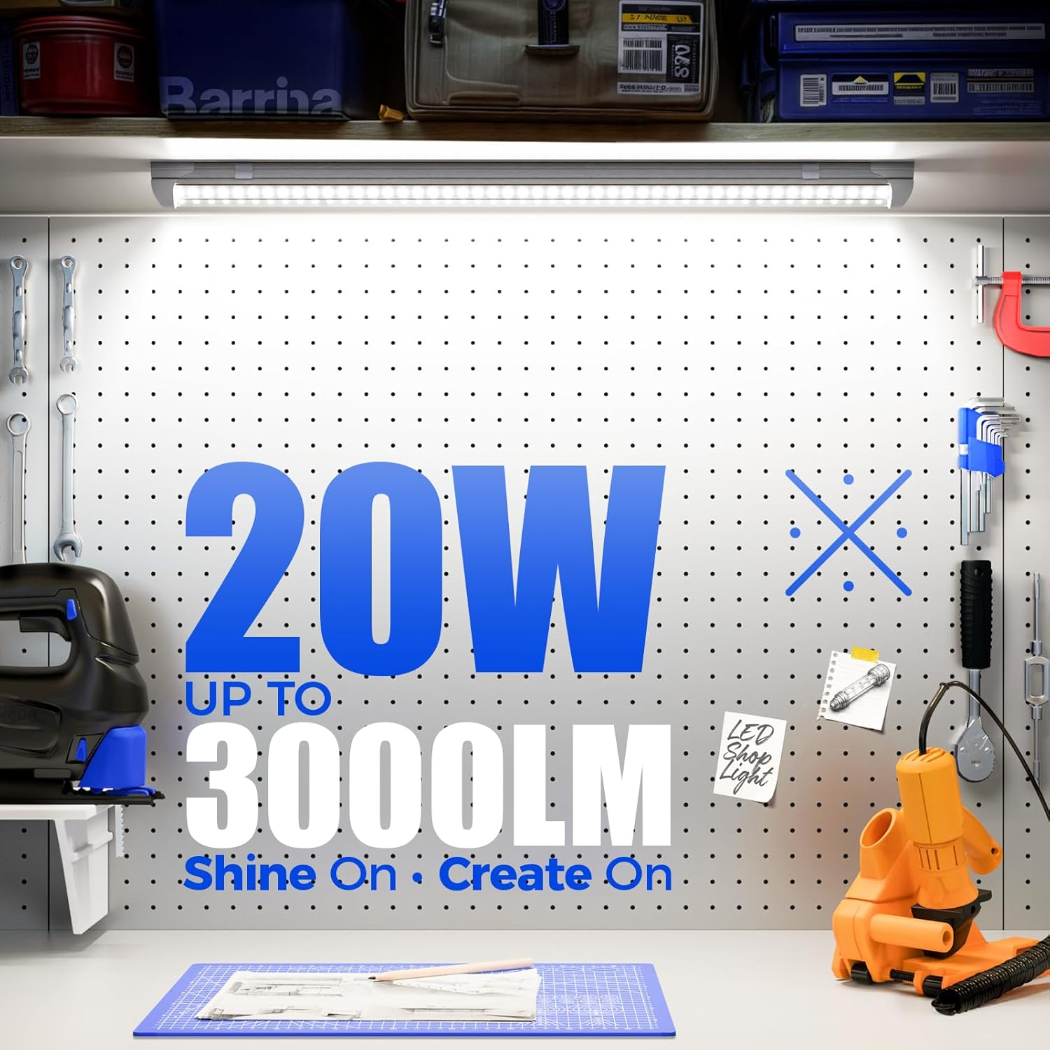 Barrina T8 LED Shop Light 2FT, 20W 3000LM 5000K, T8 LED Light Fixture, V Shape, Daylight White, Clear Cover, Hight Output, Shop Lights for Garage Warehouse Workshop, 2 Packs image number 5