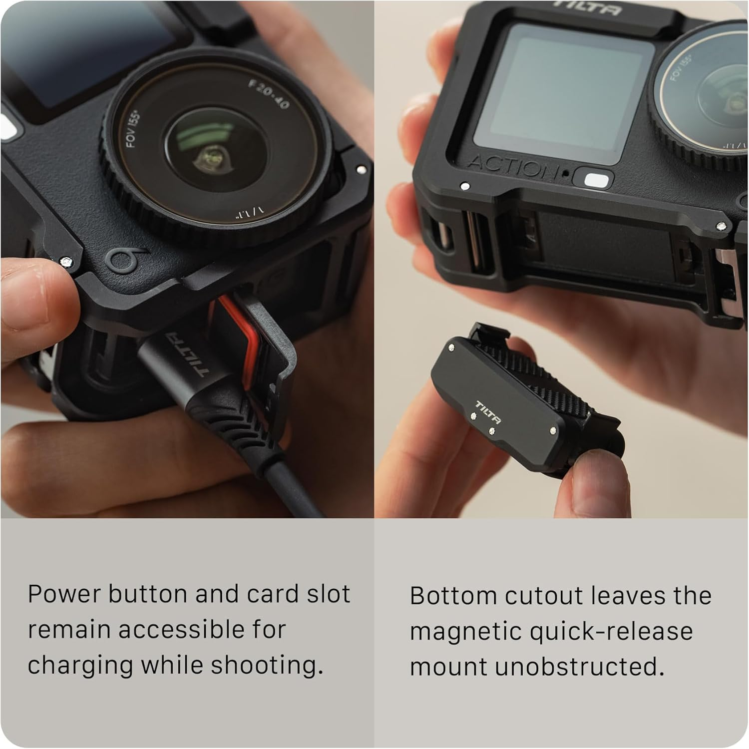 Tilta Full Camera Cage Compatible with DJI Osmo Action 6 | 1/4"-20 Thread with Locating Points | Cold Shoe Receiver | Button Extension | Battery Door & Card Slot Open Access | Black image number 4