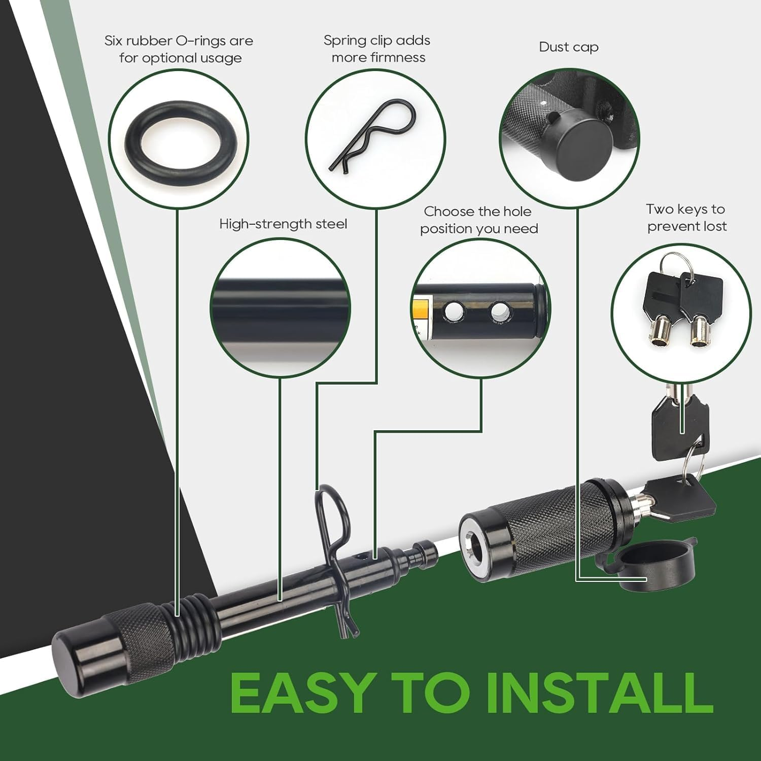 Trailer Hitch Lock 5/8" Dia. for Class III IV 2"& 2-1/2" Receiver, Anti-Theft Steel Locking Hitch Pin with 2 Keys for Towing Trailer/Truck/Bike Rack, 2 Pack image number 3