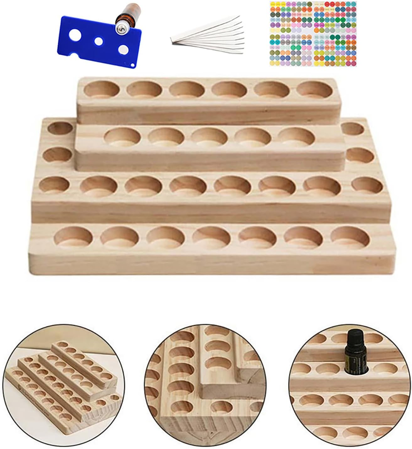 AMZTEMU 3 Packs Essential Oil Holder, Wooden Essential Oil Kit, Essential Oil Storage Organizer Travel Display, Holds 10 Bottles 5 Ml, 10 Ml Sizes
