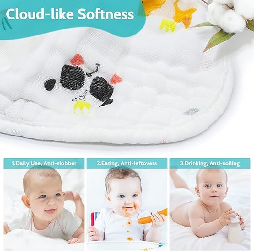 ZONEY Muslin Baby Bibs,8 Pack Ultra Soft Absorbent, 100% Cotton Baby Bandana Drool Bibs Adjustable Snaps (SET1) image number 3