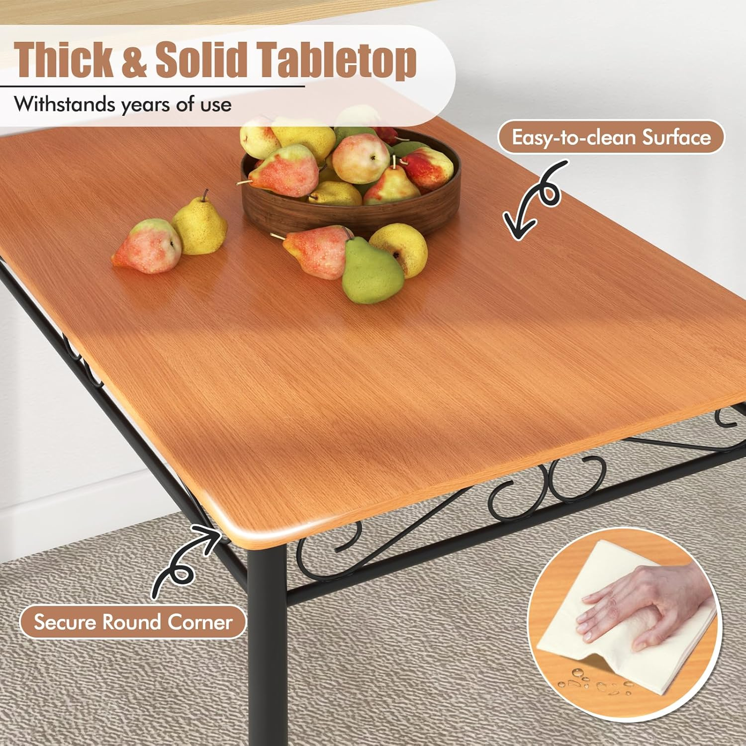 Giantex 5-Piece Dining Set, Modern Rectangular Dining Table & Upholstered Chair, Space-Saving Dinette Set for Dinner, Restaurant, Kitchen Dining Room Furniture for 4, Orange image number 6