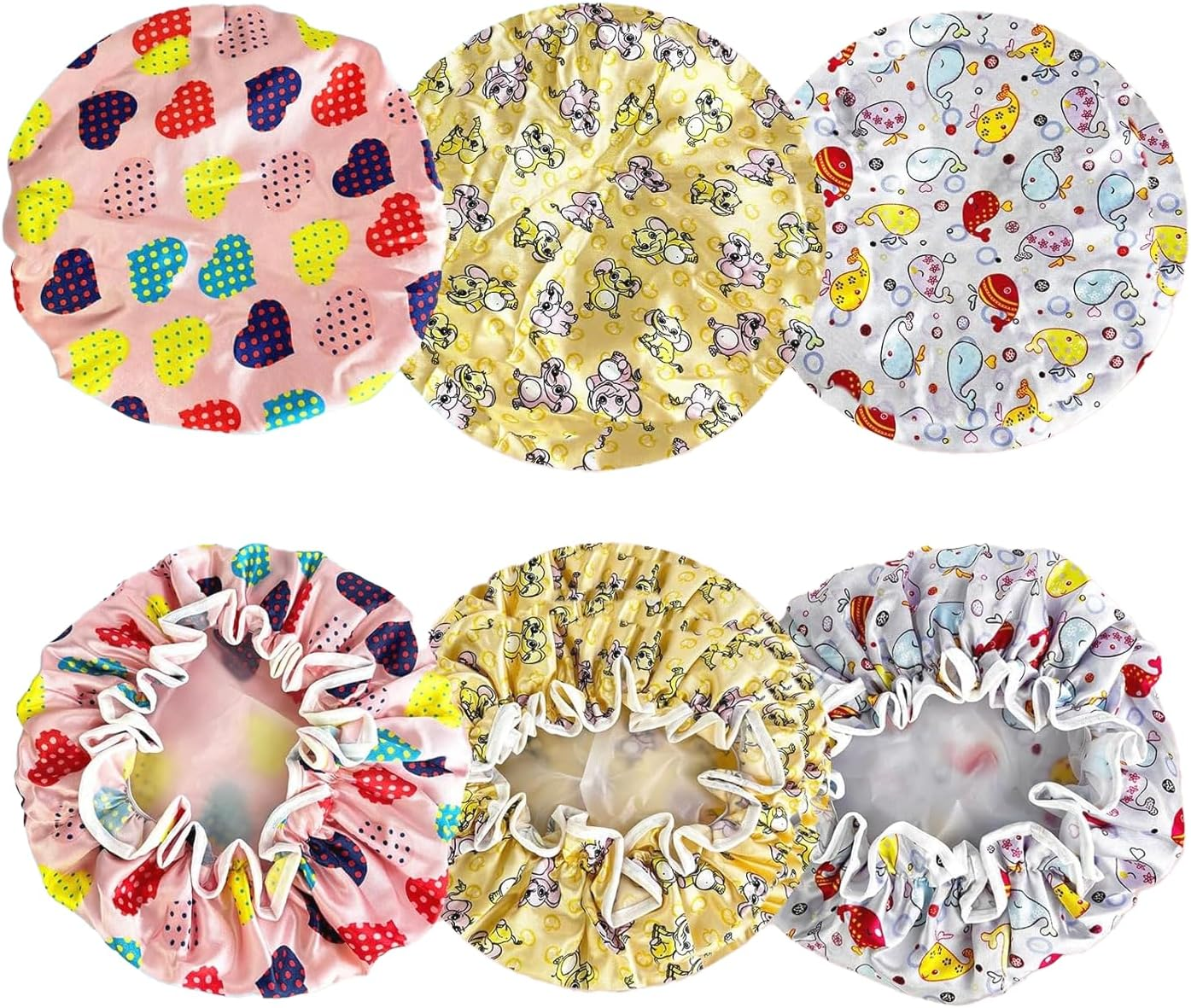 Large Double-Sided Waterproof Shower Cap for Children, 3-Piece Reusable Girls' Bathing and Hair Care Cap with Elastic Band, Spa Salon Bathing and Hair Care Cap - Mecus image number 3