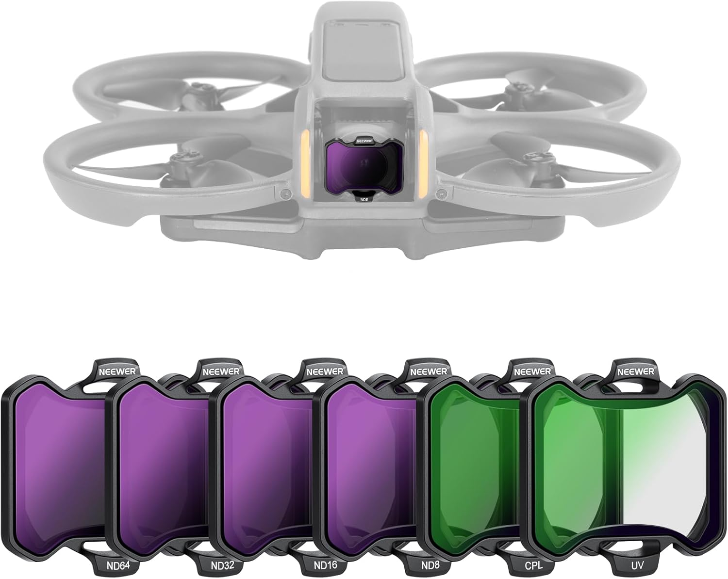 NEEWER Snap on ND&UV&CPL Filter Set Compatible with DJI Avata 2, 6 Pack UV CPL ND8 ND16 ND32 ND64 Neutral Density Filters Drone Lens Accessories, Ultra Slim Frame & Double Sided Coated HD Glass image number 6