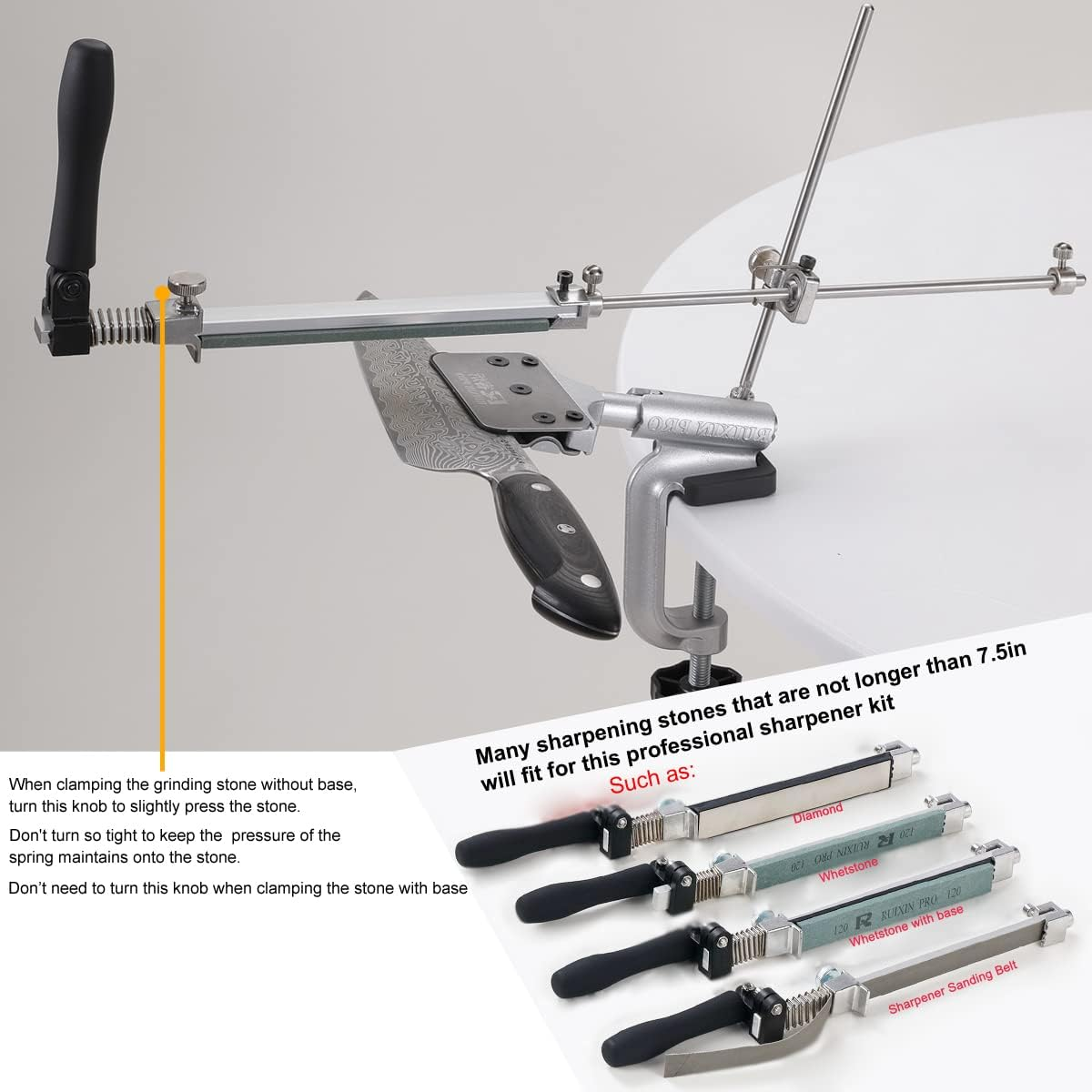 Huanlemai RUIXIN PRO RX-008 Kitchen Knife Sharpener System with 10Whetstones,360Deg Rotation Flipdesign,Fixed-Angle Stainlesssteel Profess. Chef Knife Sharpening Kit Blades Finegrinding Polishing Tool image number 5