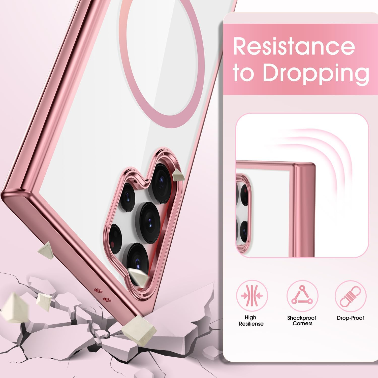 Noyabox Mobile Phone Chain for Samsung Galaxy S25 Ultra Case with Strap, Magnetic Mobile Phone Case for Samsung Galaxy S25 Ultra Necklace Cord Protective Case with Cord for Hanging Case, Pink