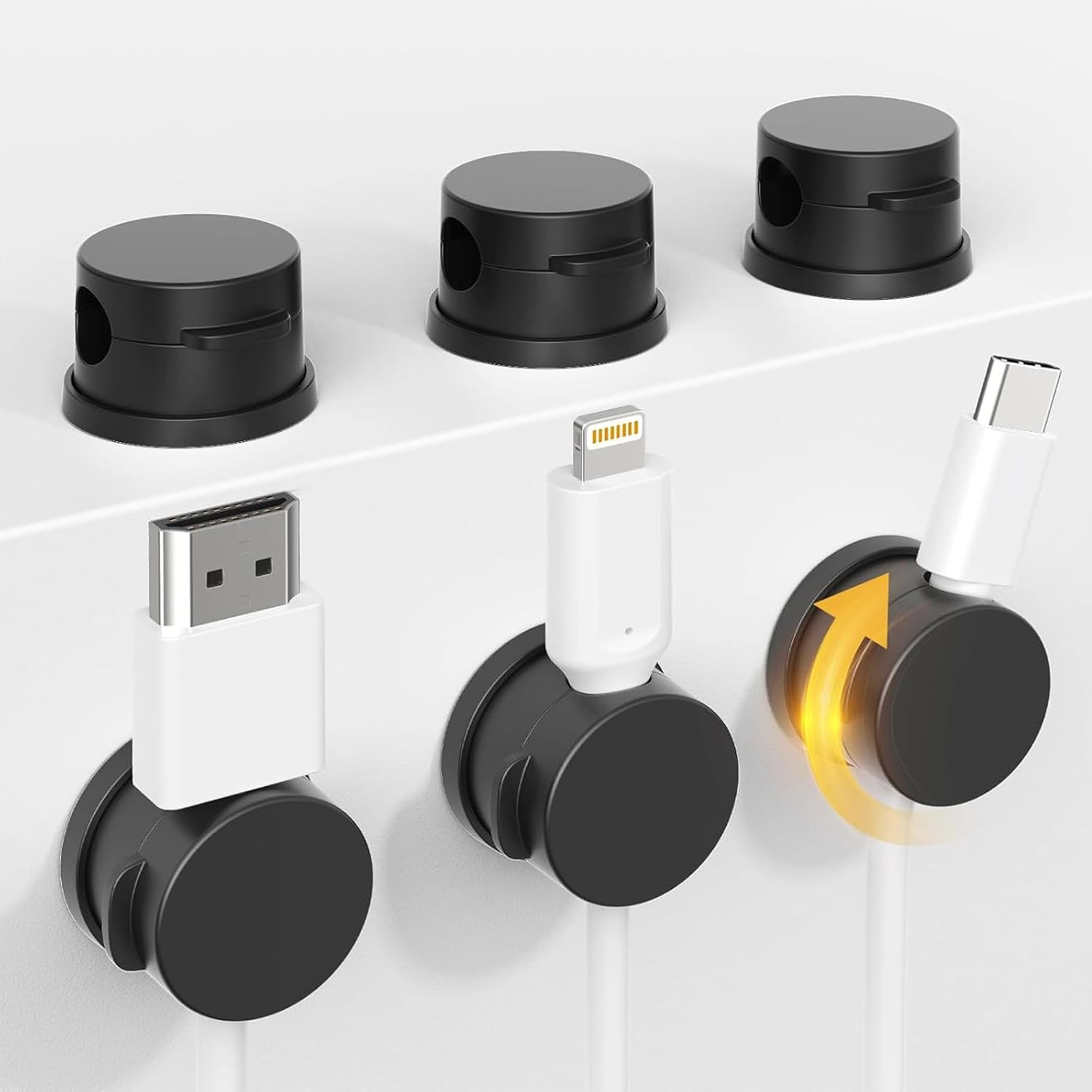 Upgrade Rotatable Cord Organizer,6 Pack Magnetic Cable Clips for Desk,Phone Cord Holder with 360 Rotation,Adhesive Cable Holder Cable Management Clips for Home Nightstand Office,White