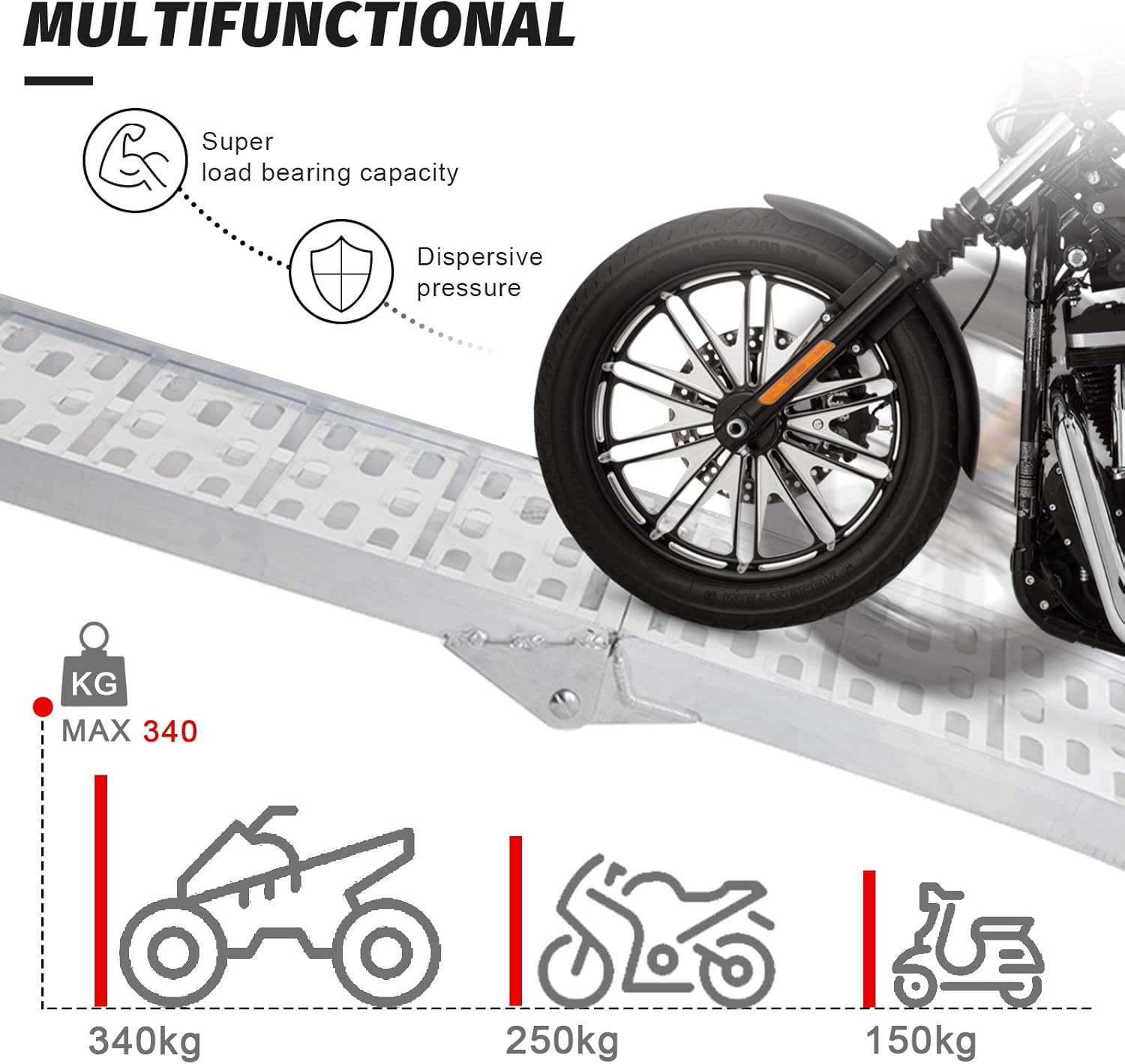 Oppsbuy Aluminium Loading Ramp, Motorcycle Folding Truck Tailgate Ramp Trailer, for ATV, 340KG Capacity