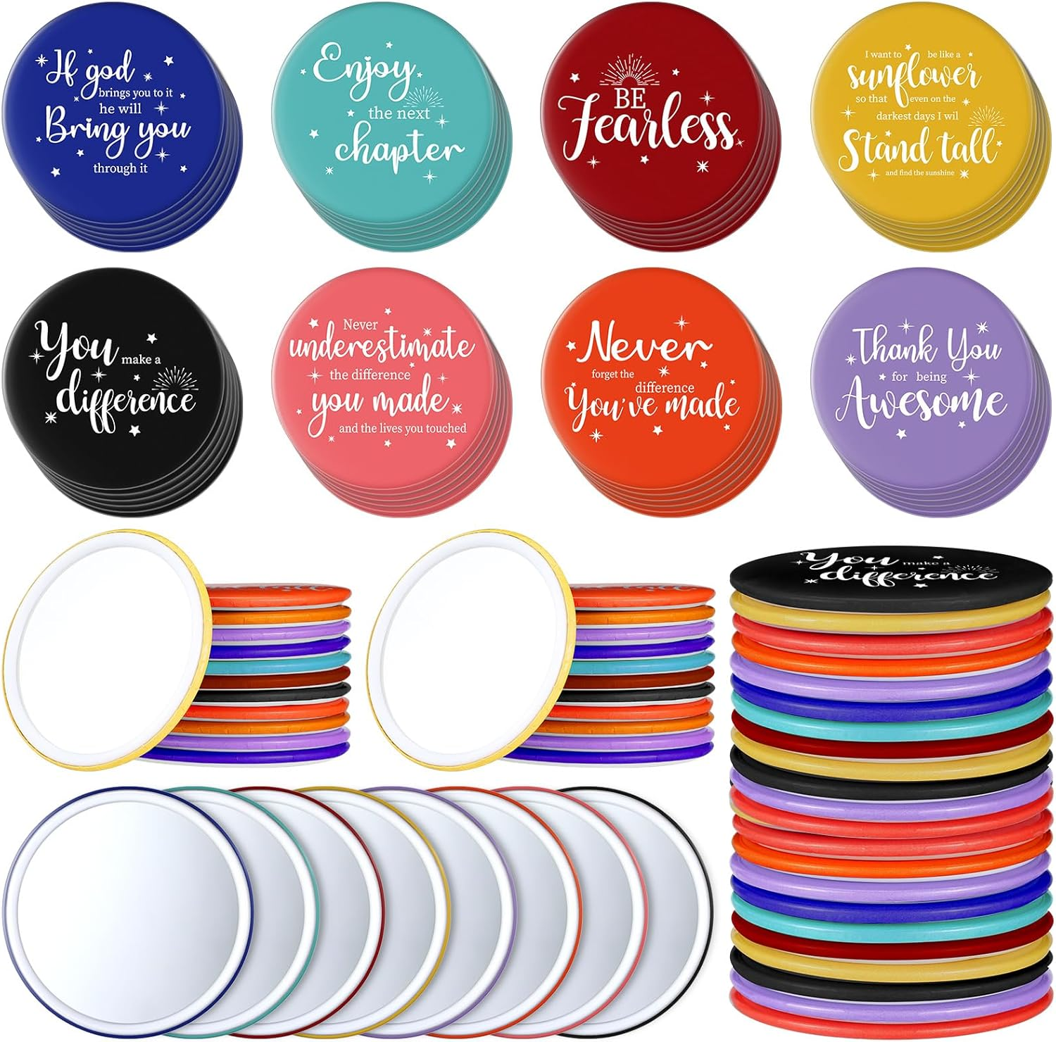 Kigley 48 Pcs Inspirational Compact Mirror for Women Bulk Medical Assistant Gifts 2.8'' Purse Mirror Motivational Office Gift Vet Tech Rad Tech Pharmacy Respiratory Care Coworker (Colorful Base) image number 2
