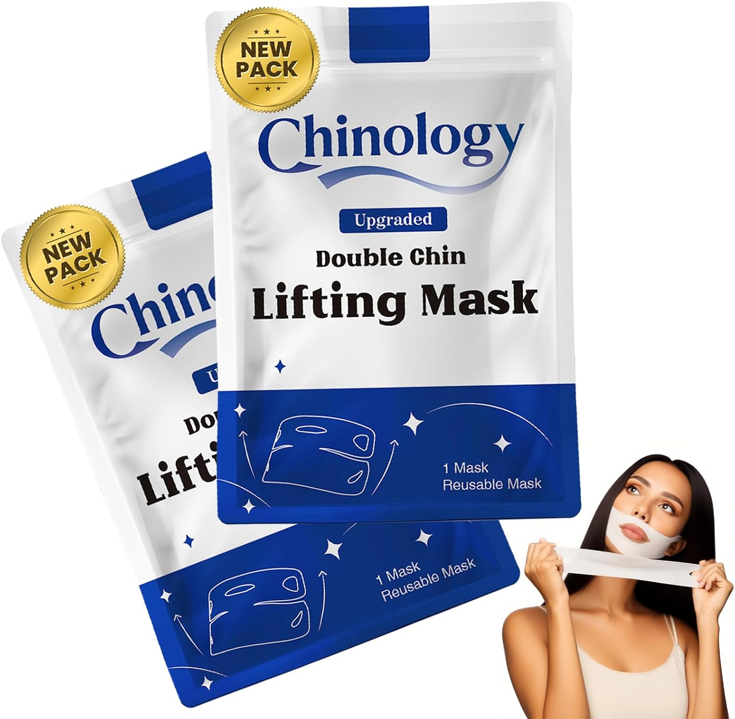 Chinology Double Chin Lifting Mask, Lift Chin Mask, Reusable Silicone Double Chin Strap Sleep Masks, Say Goodbye to Your Double Chin - Get a Sculpted Jawline in 3 Weeks (2PCS) image number 1