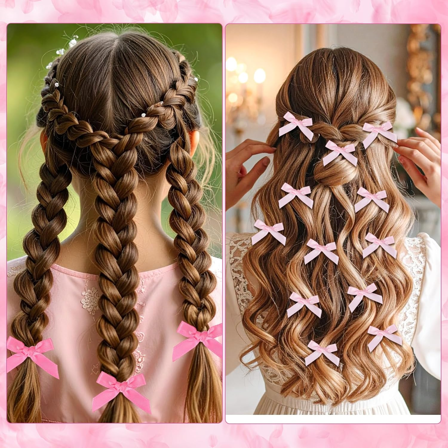 Classicseali Pack of 60 Mini Bows Hair Clips, Pink Ribbon with Clip, Pink Mini Bow Hairpin, Cute Bow Clips Accessories for DIY Styling Hair, Gifts, Bakery, Candy Bags image number 1