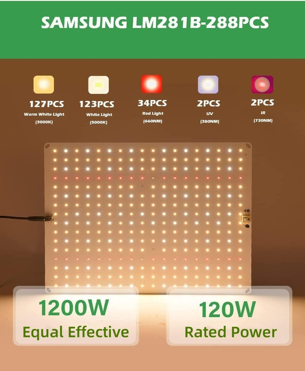 Led Grow Light 1200W with 288PCS LM281B+ Diodes Full Spectrum Dimmable Lights for Indoor Plants Greenhouse Veg Bloom Light Hydroponic Grow Lamp in 3X3 Grow Tent image number 2