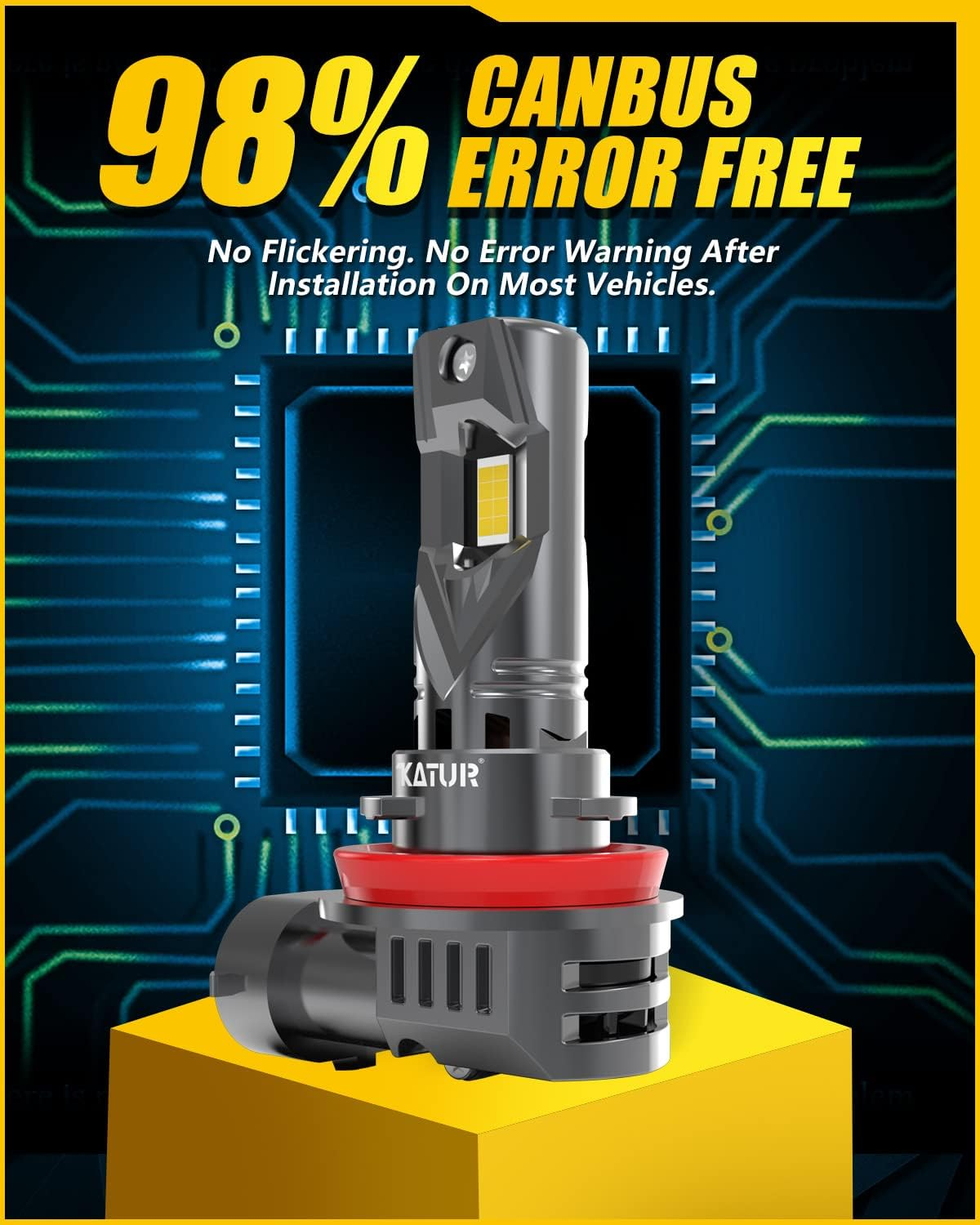 KATUR H11 LED Headlight Bulbs, 400% Brightness 20000LM 6000K Xenon White 1:1 Mini Size All-In-One Conversion Kit Non-Polarity No Adapter Required Plug and Play H9 H8 LED Fog Light Bulb, Pack of 2 image number 4