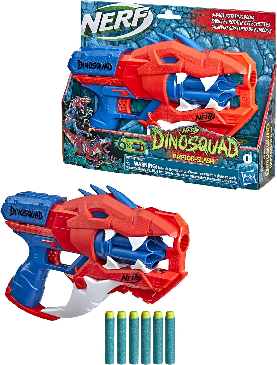 Nerf Dinosquad Raptor-Slash Dart Blaster, 6-Dart Rotating Drum, Slam Fire Action, 6 Official Nerf Elite Darts, Velociraptor Dinosaur Design image number 3