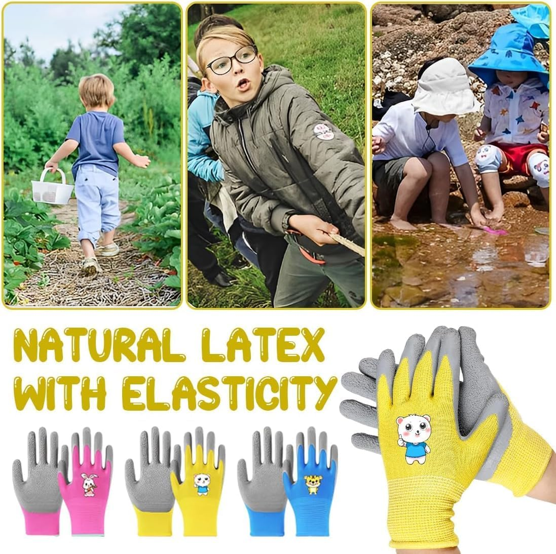 Kids Gardening Gloves, 2 Pair Toddler Gardening Gloves, Girls Garden Gloves, Rubber Non-Slip Safety Work Gloves for Kids, Youth, Garden, Fishing, image number 6