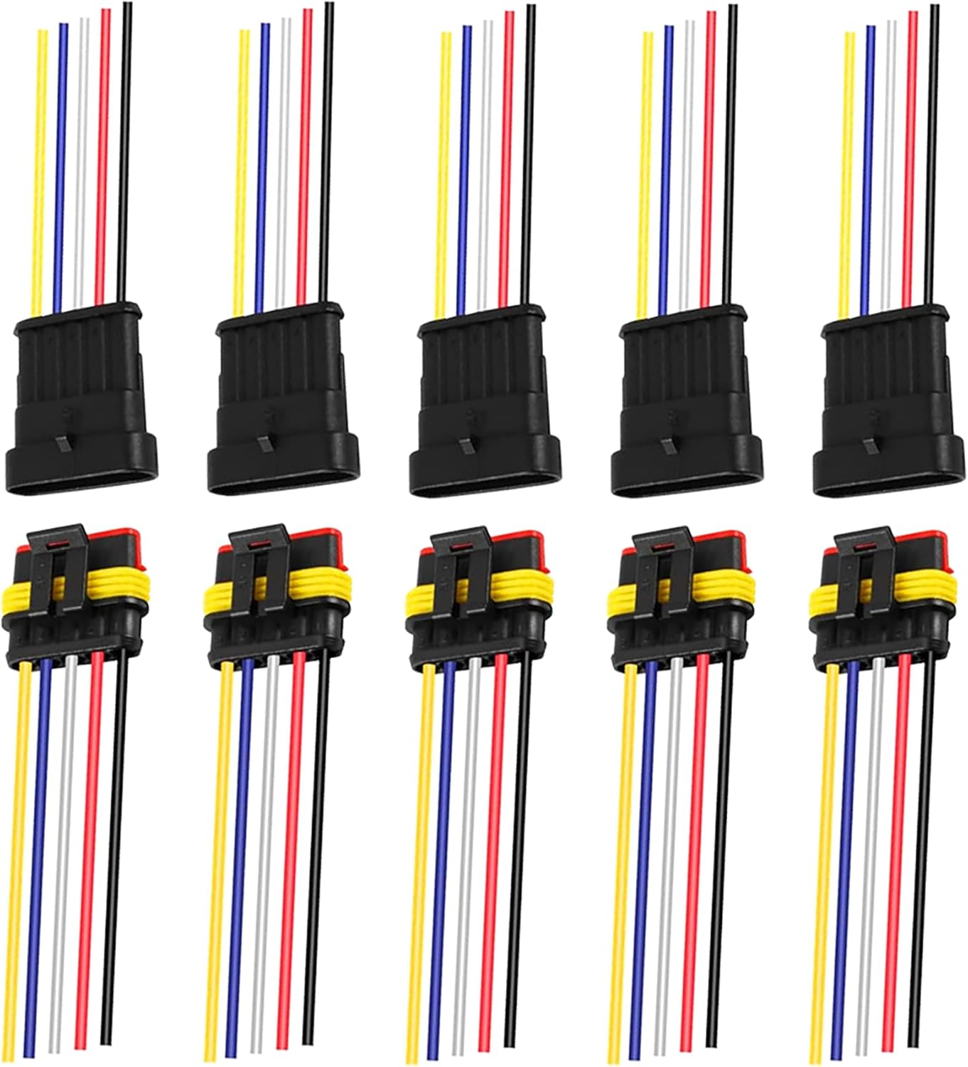 5Pack 5 Pin Connector Waterproof Connector, Tunghey Male and Female Way 16 AWG Wire Suitable for Car Truck, Boat and Other Wire Connection (5P)