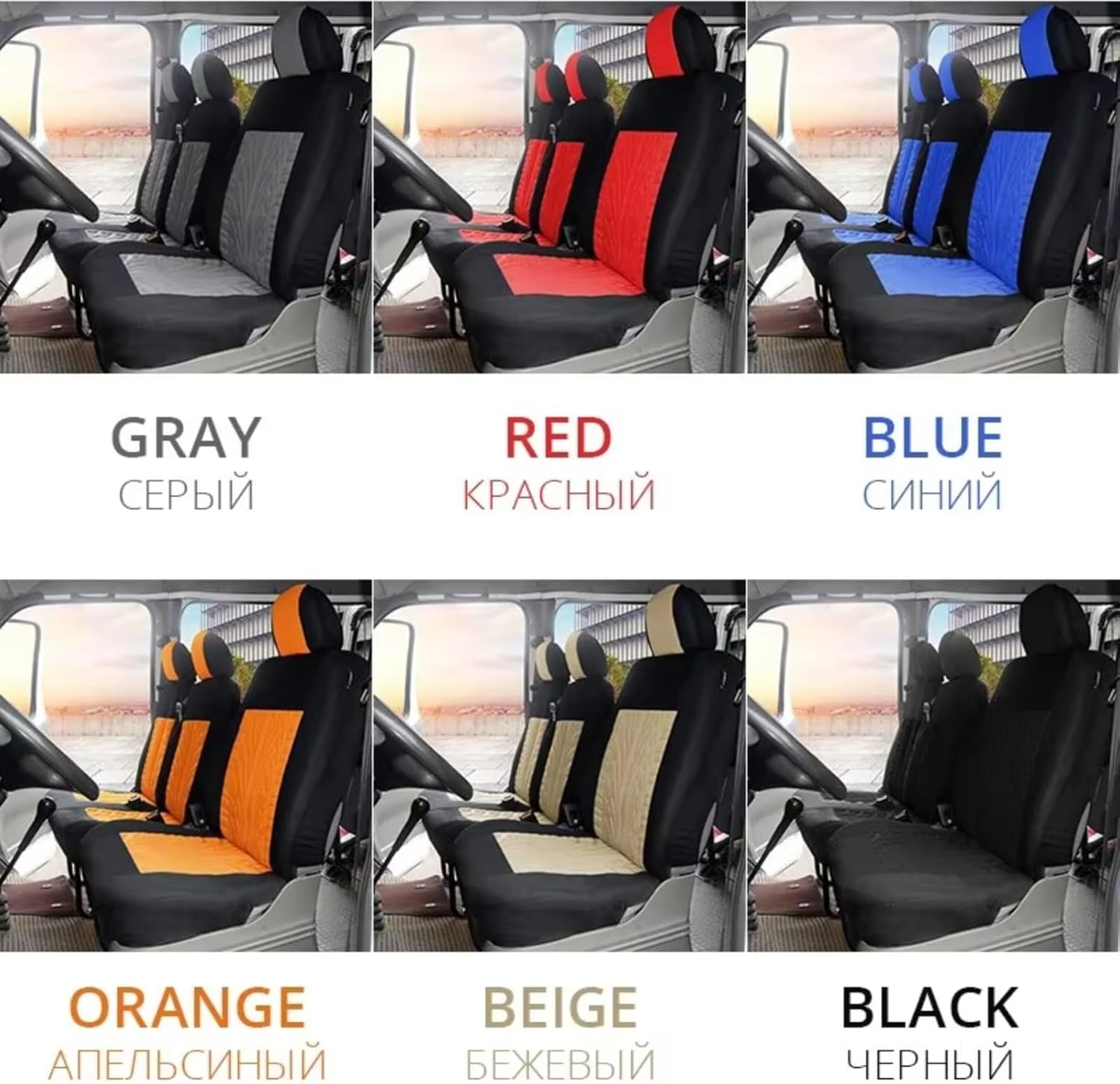 Vehicle Seat Cover Universal for VW LT T4 T5 Car Seat Covers for Transporter/Van Universal Leather,Truck Interior Accessories(Black Polyestor) - Blue Polyestor image number 3