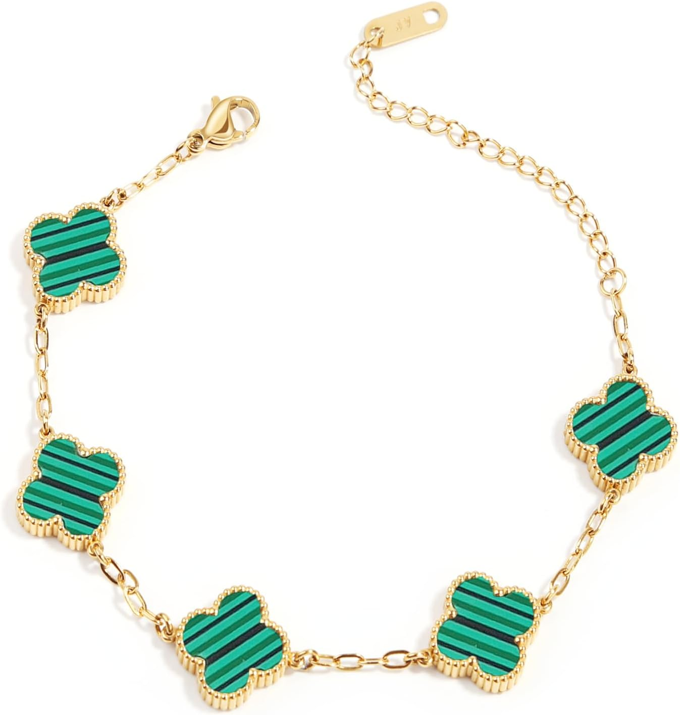 AIQIUQIU 18K Gold Plated Four Leaf Clover Bracelet, Lucky Link Bracelets Double-Sided Adjustable Design Jewelry for Women Girls Christmas Valentine'S Day Gifts