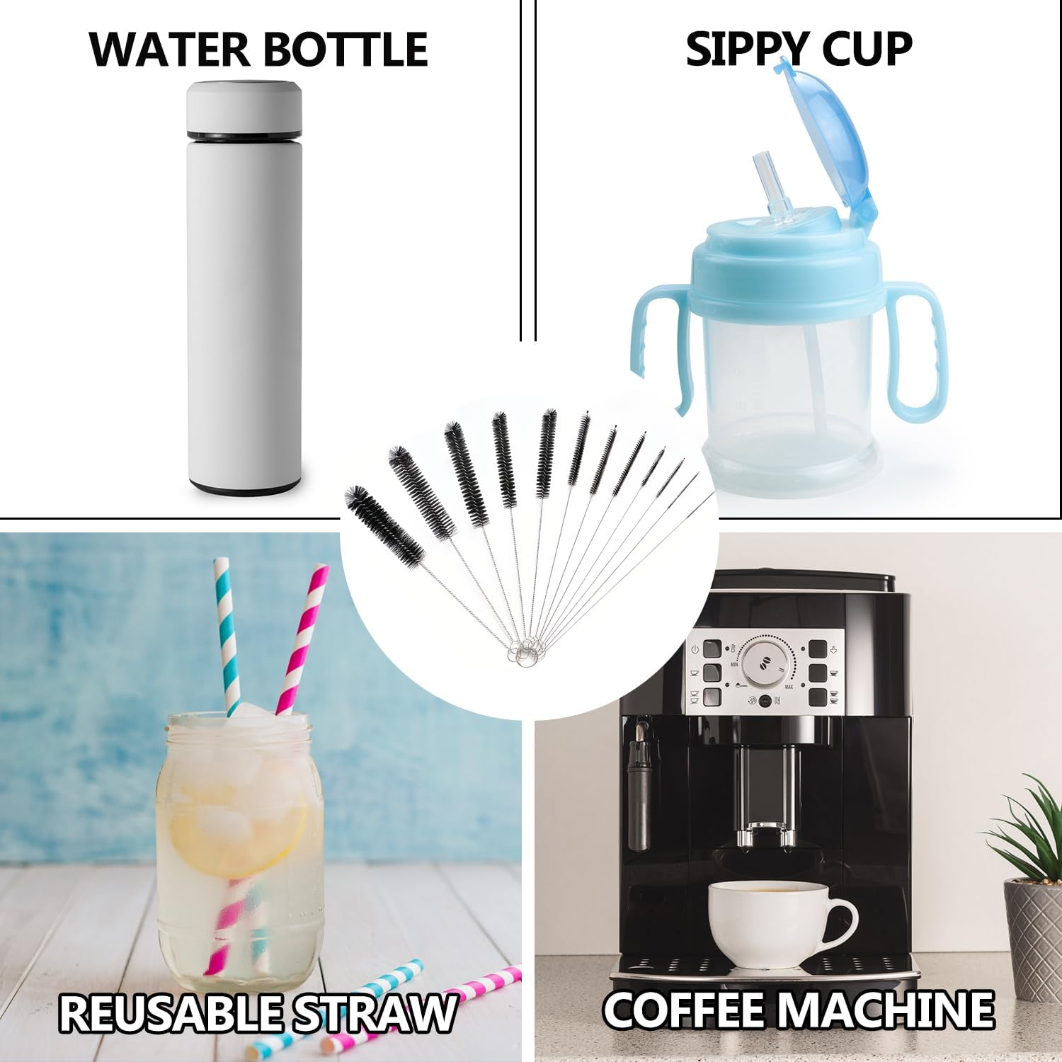 Straw Cleaner Brush Set, 12Pcs Bottle Brushes for Cleaning Small Pipe Cleaner Brush Small Brush for Cleaning, Reusable with Stainless Steel Handles, Perfect for Household and Kitchen Use image number 1