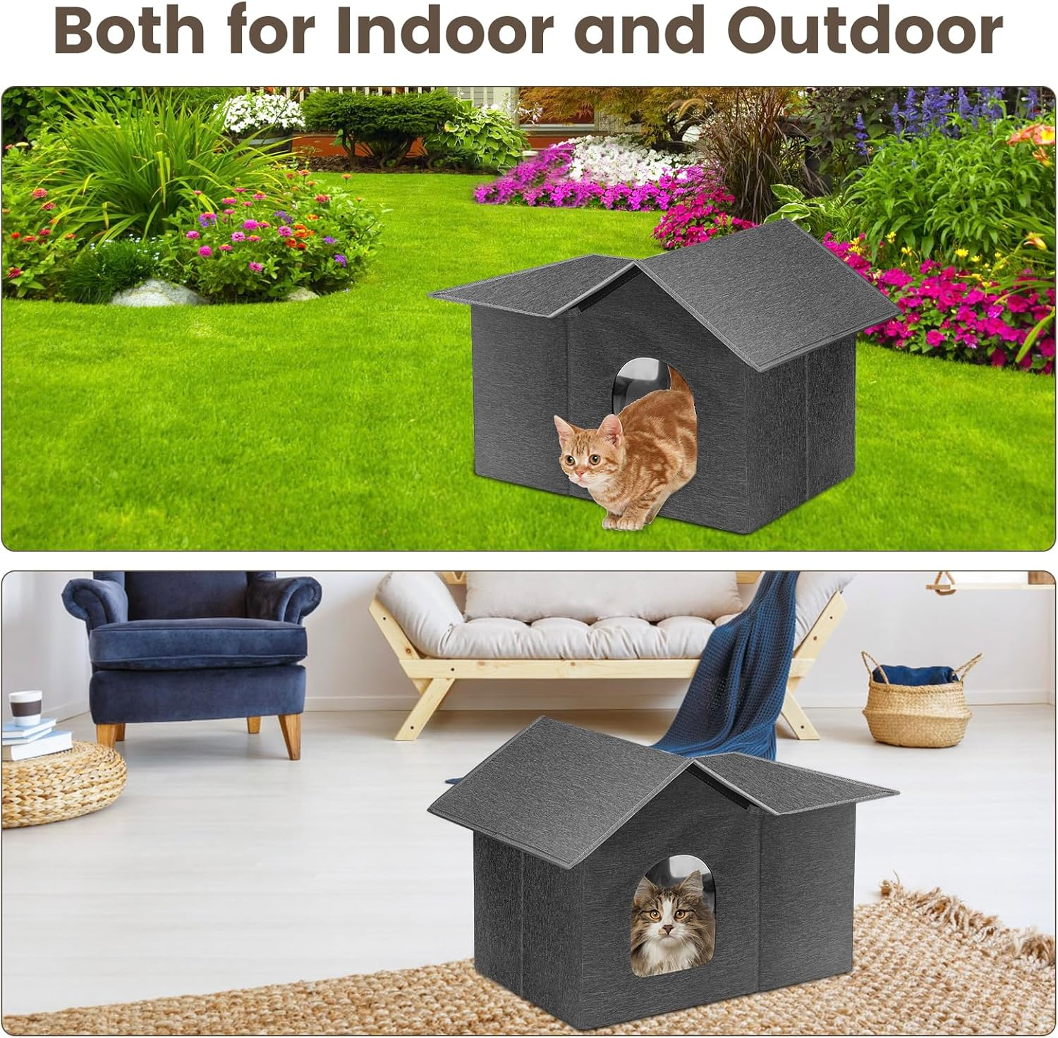 Homegroove Outdoor Cat House Waterproof, Insulated Cat Houses for Outdoor Cats with Removable Soft Mat, Collapsible Feral Cat Shelter for Multiple Cats, Easy to Assemble image number 4