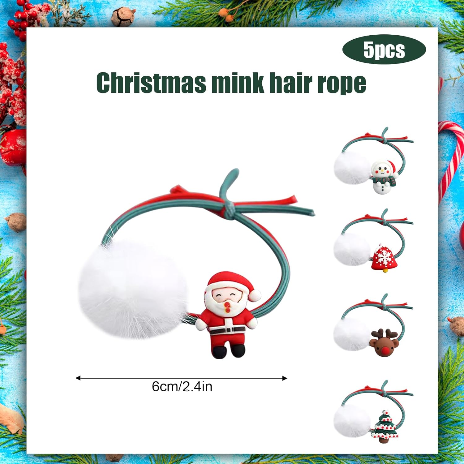 BRTNUP 5Pcs Pom Pom Hair Ties for Girls Christmas Elastic Hair Ties Ponytail Holders Hair Scrunchies for Women Girl Kids Hair Accessories image number 1