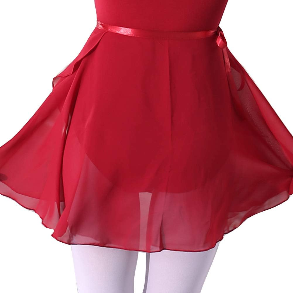 WOOSUN Adult Ladies Ballet Wrap over Scarf Dance Leotard Skate Tutu Skirt Chiffon 38Cm - Dark Red image number 6