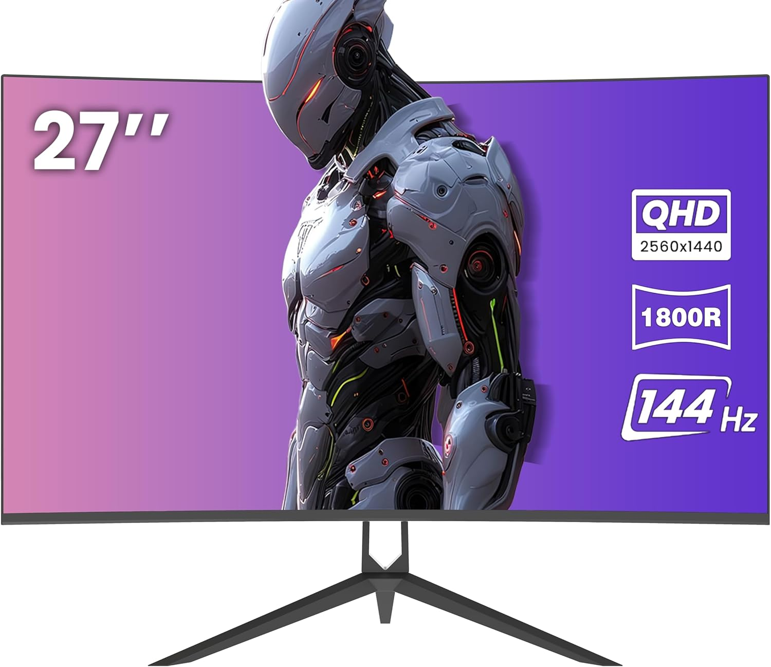 CRUA 27" Curved Gaming Monitor, 2K QHD (2560X1440), 144Hz Computer Monitor, 1800R Curvature, 120% Srgb, Freesync, Frameless Design, HDMI 1.4, DP 1.2, Wall Mountable- Black image number 3