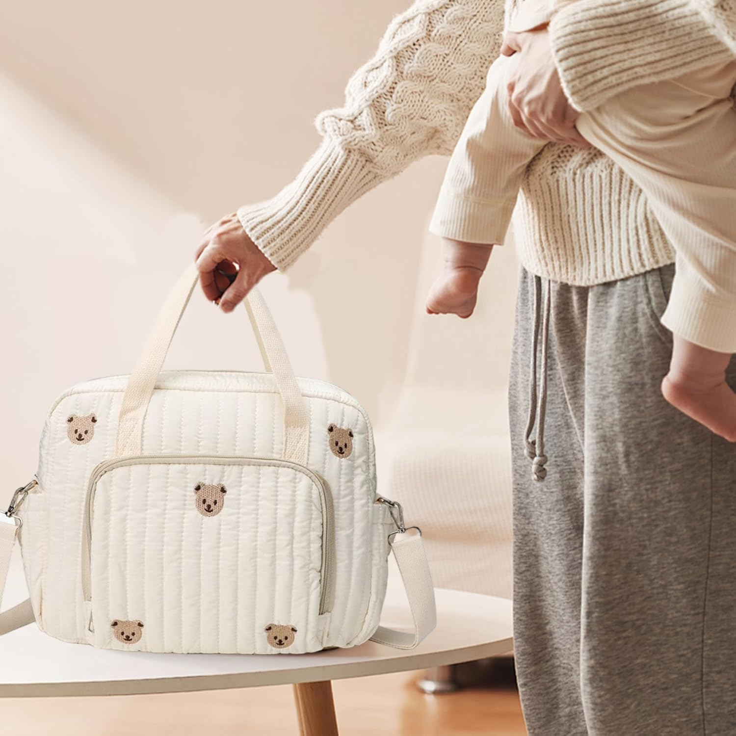 Messenger Diaper Bags, 14X4X11 Inch Large Capacity Baby Bag, Portable Lightweight Diaper Tote with Handle and Strap for Travel Baby Bag image number 4