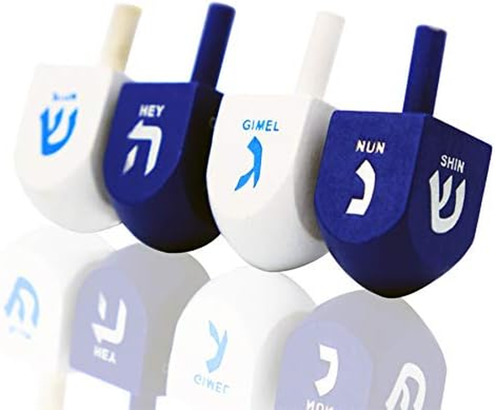 Hanukkah Dreidel Bulk Solid Blue & White Wooden Dreidels Hand Painted - Game Instructions Included! (4-Pack) image number 2