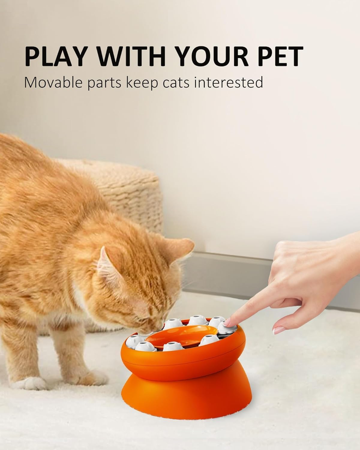 Cat Slow Feeder, Raised Cat Dog Food Bowls with Stand,Interactive Puzzle Toy Cat Puzzles Feeder Rotating Slow Feeder,Non-Slip Food Bowls Slow Eating Cat Feeder Preventing Choking (Orange) image number 5