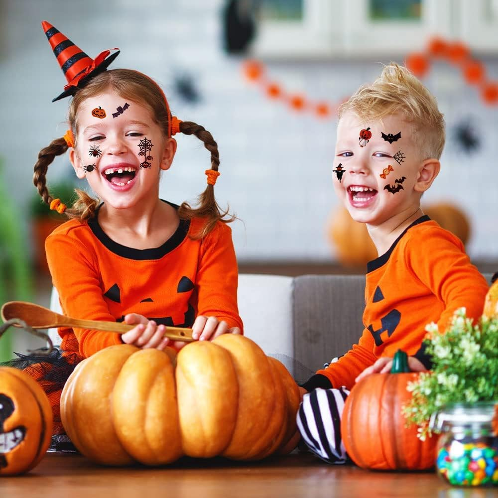 10 Sheets Halloween Temporary Tattoos for Kids, 3D Realistic Tattoo Stickers Lovely Waterproof Assorted Styles Removable Sticker Tattoo Ghost Monster Pumpkin Design for Children Adults image number 1