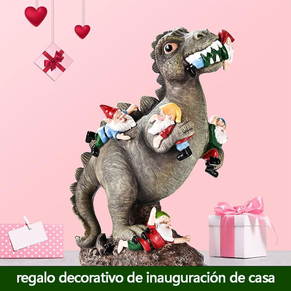 Funny Dinosaur Eating Gnomes Garden Statue &ndash; Outdoor Yard Gnome Decor, Lawn Ornament & Idea image number 4