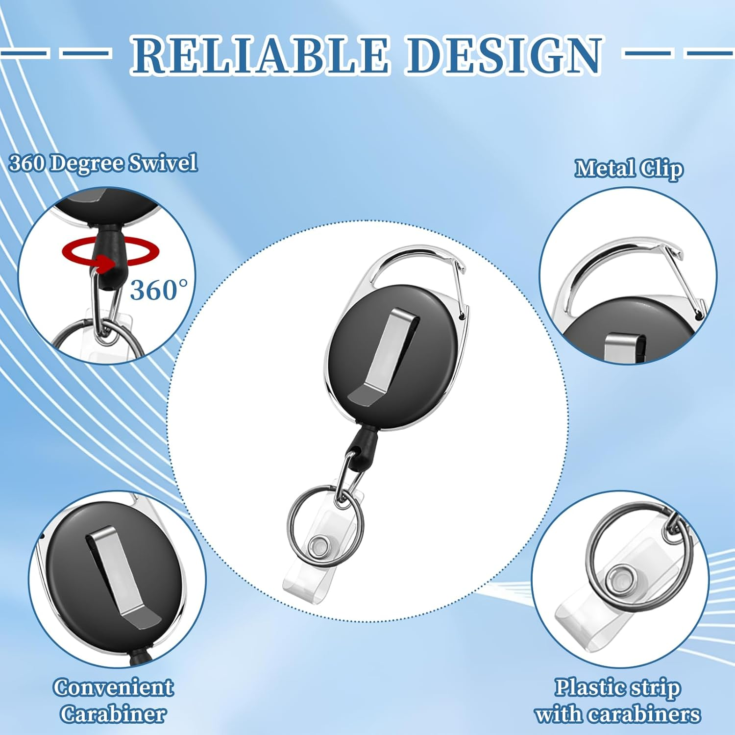 Retractable Keychain, 4 Pack ID Badge Holder with Retractable Badge Reel, ID Card Holder Retractable with Metal Clip and Keyring for Office, School